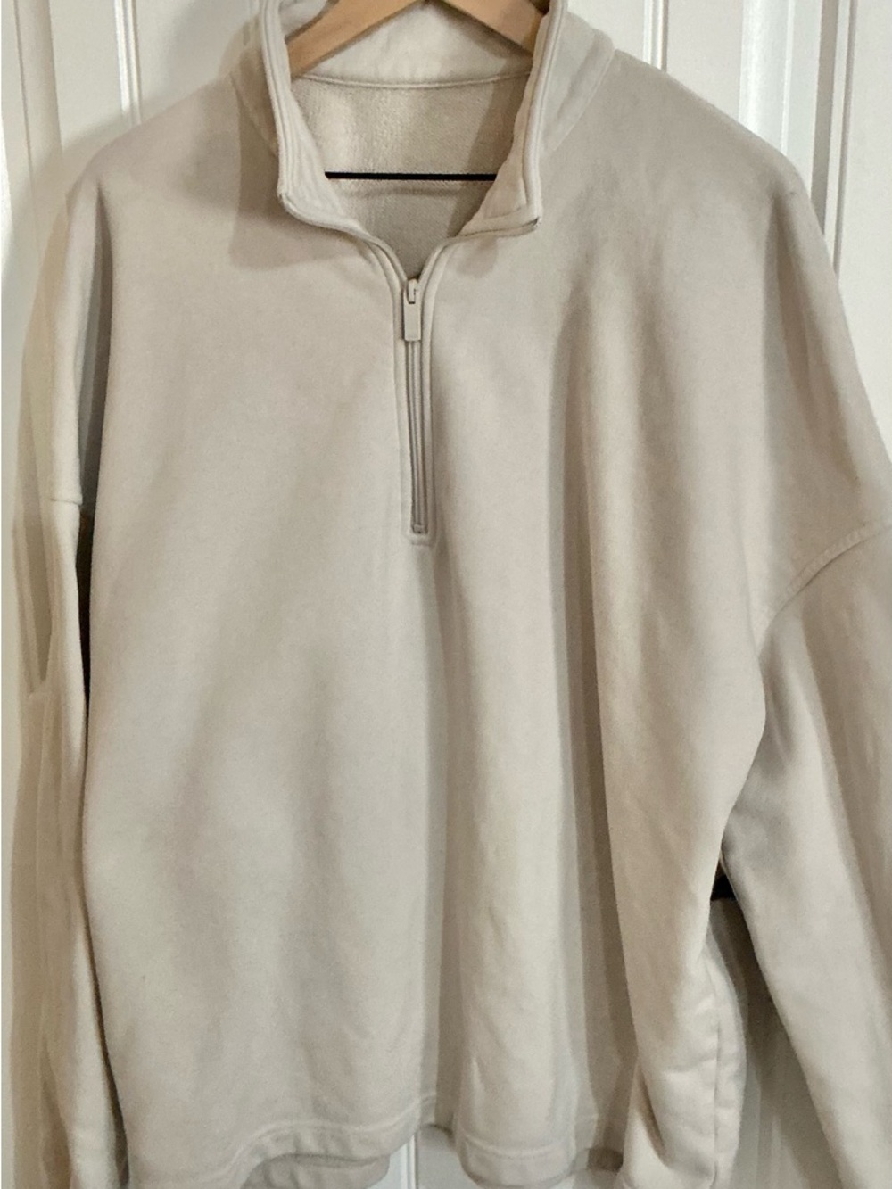 Alo Yoga Renown 1/4 Zip Pullover Bone Oversized Heavyweight Fleece Unisex